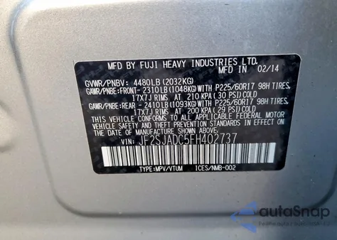 2015 Subaru Forester 2.5I Premium z USA, uszkodzony, nr VIN JF2SJADC5FH402737